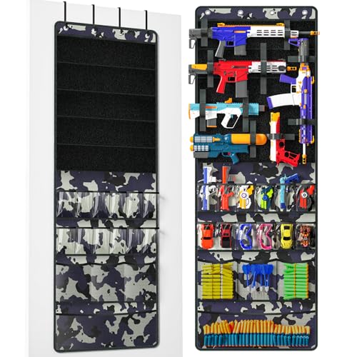 Over-the-Door Toy Gun Organizer with Pockets & Straps, Camouflage