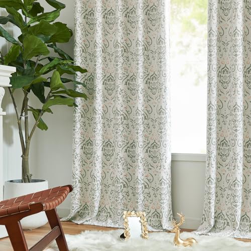 Green Floral Blackout Curtains 63" Length, 2 Panels Room Darkening Drapes