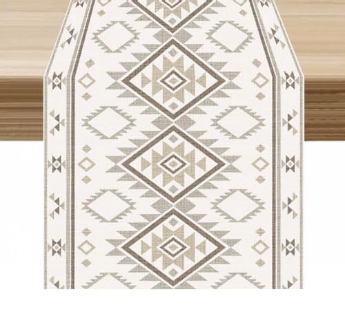GMLOV Native Aztec Table Runner 13x72in Beige Southwestern Geometric Decor