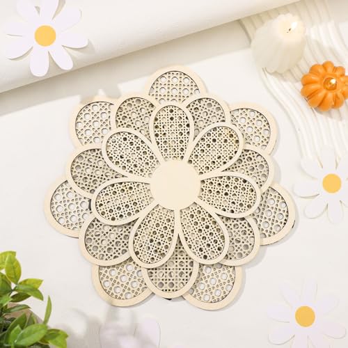 6-Piece Boho Wooden Daisy Flower Wall Decor Set, Rustic Floral Art