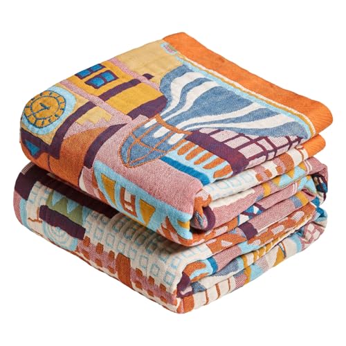 MSGKV Roman Castle Cotton Throw Blanket 50x60 Vintage Boho Knit
