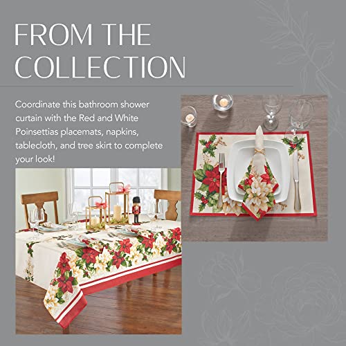 Poinsettia Holiday Fabric Shower Curtain - Red White, 70 x 72 in