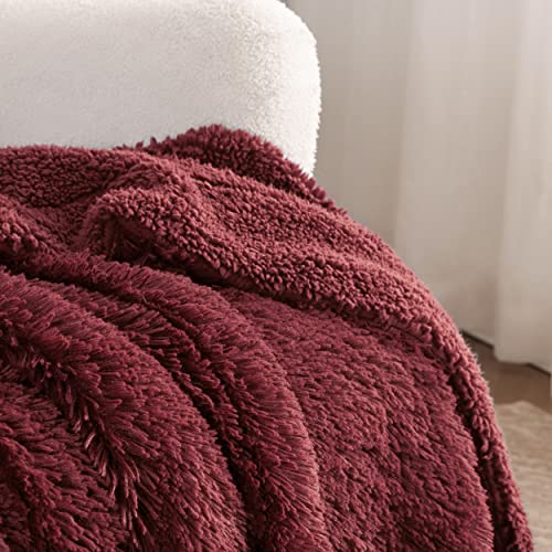 Bedsure Burgundy Faux Fur Fluffy Sherpa Blanket 50x60 Throw - Reversible