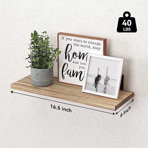 Rustic Wood Floating Shelves Set of 6 - Wall Mounted Storage Shelves