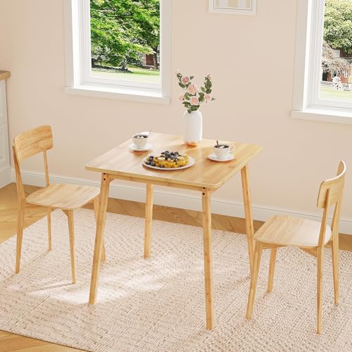Square Bamboo Dining Table for Small Spaces, 27.6-Inch Compact Kitchen Table