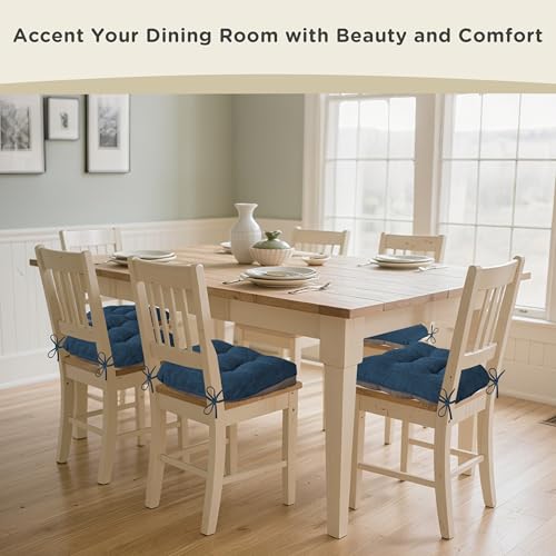 AddGrace Navy Chair Cushions 18x17x3 Inch for Dining & Kitchen Chairs - Non-Slip Support