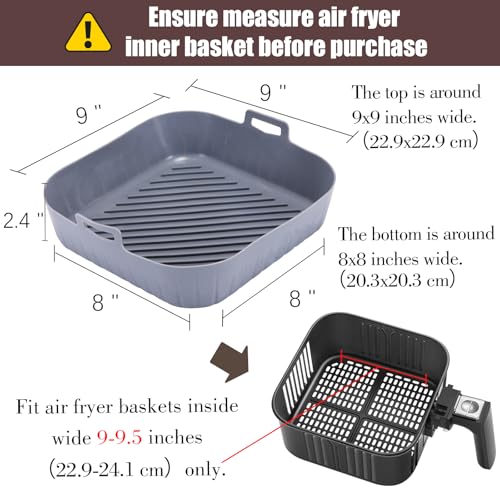 Square Silicone Air Fryer Liners - 9-Inch Reusable Non-Stick Basket Pot