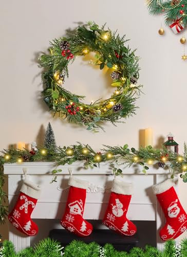 Brightown 6ft Christmas Garland with Lights, 2 Pack, Battery Operated, Pine Cones & Red Berries