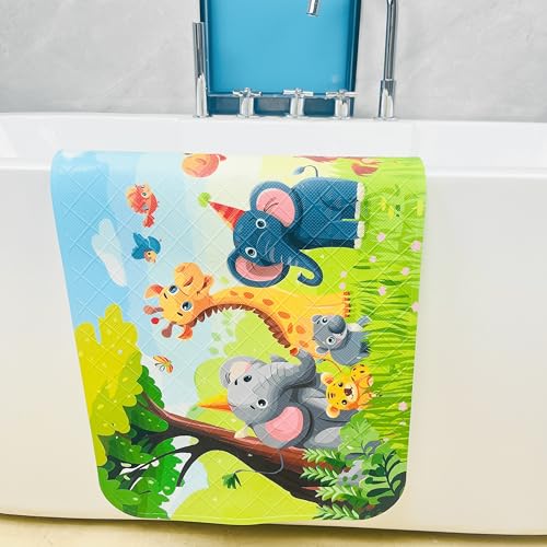 Non-Slip Cartoon Bath Mat for Kids - 35 x 15.3 Inch Suction Shower Mat