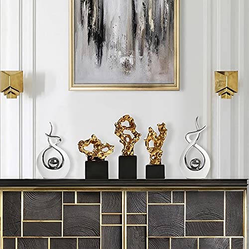 Abstract Ceramic Statue Table Decoration - Modern White and Silver Sculpture