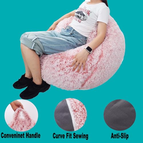 Fluffy Faux Fur Bean Bag Chair Cover - Stuffed Animal Storage Organizer