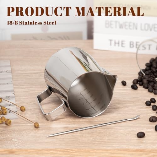 Stainless Steel Milk Frothing Pitcher 12oz with Latte Art Pen & Scale