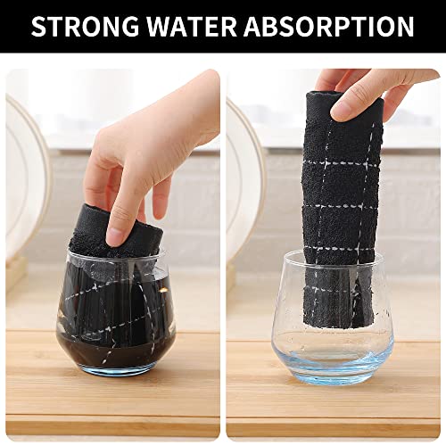 100% Cotton Terry Kitchen Towels - 4 Pack Absorbent Dish Towels, Black