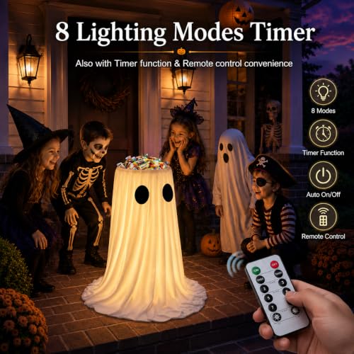 30-Inch Lighted Halloween Ghost Candy Bowl Holder with Remote Timer