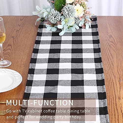 Buffalo Check Plaid Table Runner Black and White 14 x 72 Inch for Holiday & Home Decor