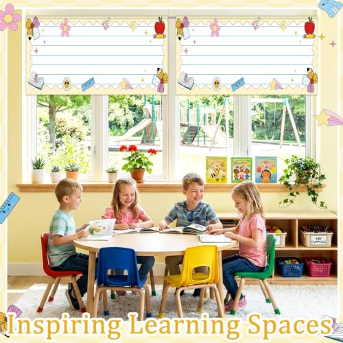6-Piece School Themed Window Valance Set, 54" x 18" Classroom Cafe Curtains