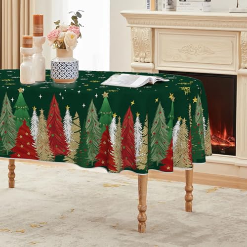Horaldaily 60 x 84 Inch Oval Christmas Tree Tablecloth Green Holiday Decor