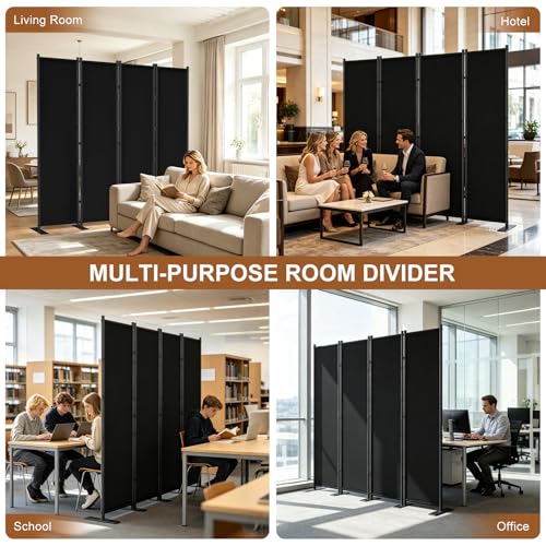 4-Panel Folding Room Divider, 6ft Freestanding Privacy Screen for Office Home