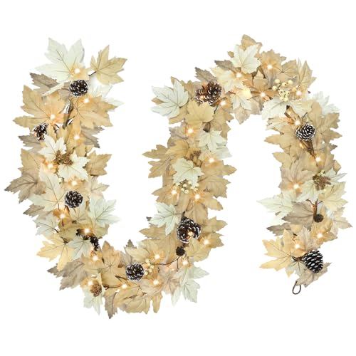 Ghrdopy 6 FT Fall Garland with Lights, Timer, Berries, Pine Cones - Style2