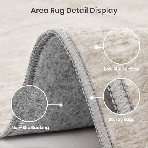 Washable Area Rug 5x7 Non-Slip Low-Pile Beige Carpet for Living Room