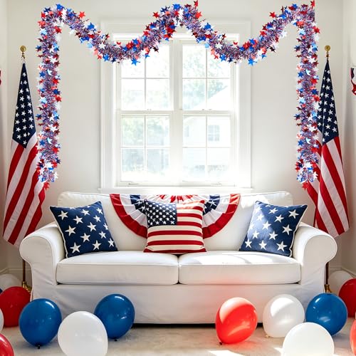 60ft Patriotic 4th of July Tinsel Garland - Red White Blue Star Decor
