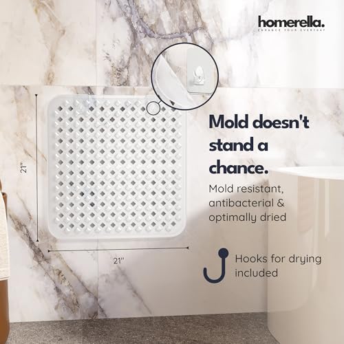 Square Non-Slip Shower Mat, 21x21 Inch Anti-Mold Bath Mat with Suction Cups