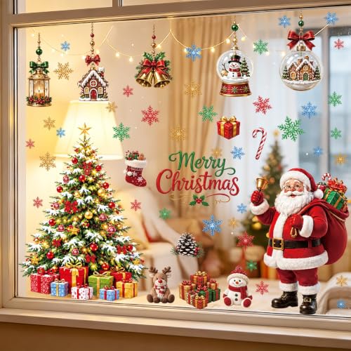 Large Santa Claus Christmas Window Clings - Reusable Holiday Decor