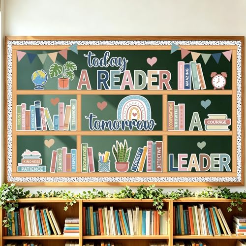 Boho Reading Bulletin Board Set, Book Themed Classroom Decor with Borders