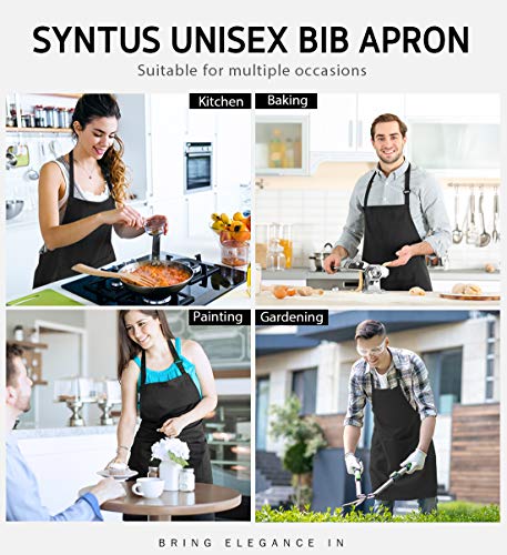 Syntus 12 Pack Black Aprons with Pockets for Men Women - Polyester, Adjustable, Kitchen & Cooking