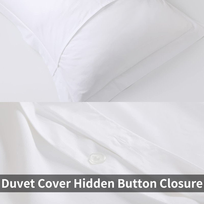 Shunjie.Home 100% Cotton Duvet Cover Set Full Size - 400 Thread Count Sateen Egyptian Cotton Duvet Cover, Easy Change Soft Durable Breathable Bedding, Hidden Button Closure & Corner Ties - White