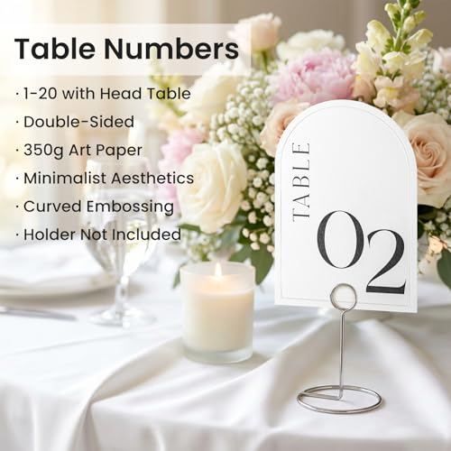 Minimalist Arch Wedding Table Numbers 1-20, 4x6 Inch Debossed Cardstock