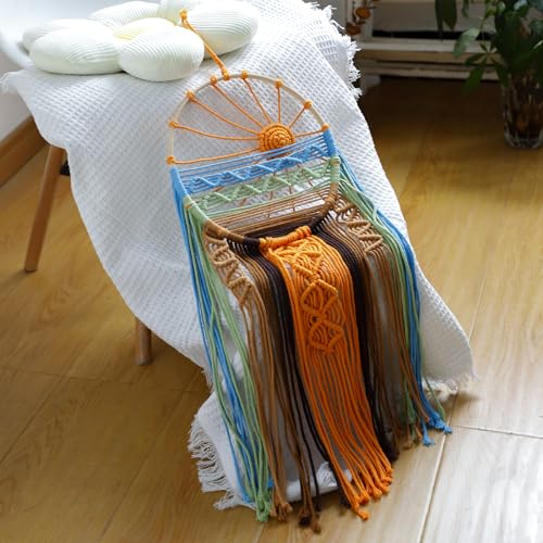 Handmade Macrame Wall Hanging Tapestry - Boho Sun Dream Catcher Decor