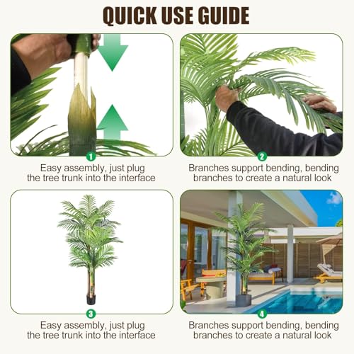 6ft Tall Triple Golden Cane Palm Artificial Tree in Pot - UV Resistant
