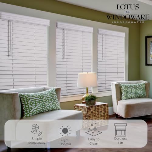 2-Inch Faux Wood Cordless Blinds, 22" x 36", Bright White