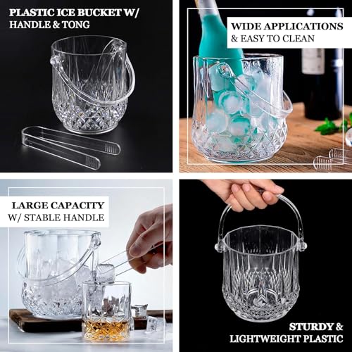 Efavormart 3-Pack Plastic Ice Buckets with Tongs - Clear Crystal-Cut Design, Compact Bar Drink Cooler, Type5