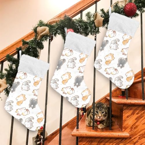 Cute Cats Christmas Stocking 18 Inch Large Soft Velvet Stocking with Plush Cuff