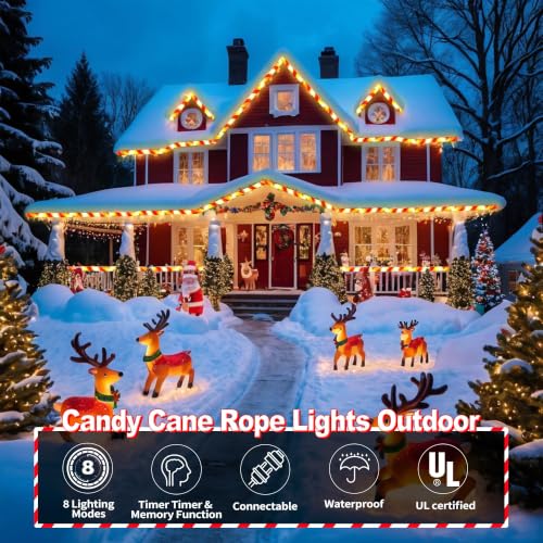 Candy Cane Christmas Lights 33ft 240 LED with 8 Modes – Warm White