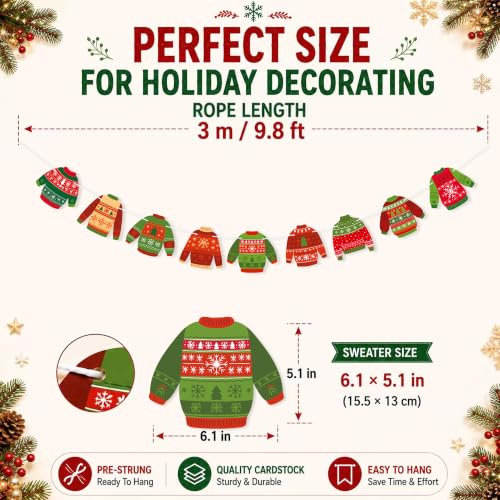 Christmas Ugly Sweater Banner Party Decorations - 2 Strands, 18 Cutouts