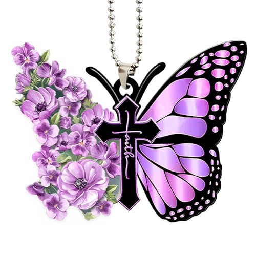 Purple Butterfly Car Hanging Ornament - Rearview Mirror Home Decor Keepsake