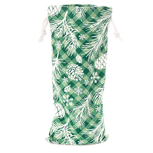 Reusable Wine Bottle Gift Bag - Green Holiday Tote Cover for 12" Bottles
