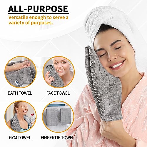 12-Pack Microfiber Hand Towels, 25 x 15 Inch Quick-Dry Grey Washcloths