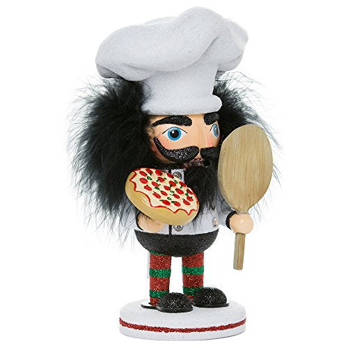 8-Inch Pizza Chef Wooden Nutcracker Figurine - Whimsical Holiday Decor