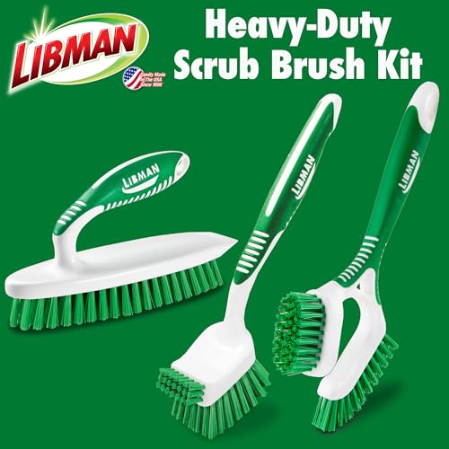 Heavy-Duty Scrub Brush Kit for Tub, Tile & Grout - 3-Piece Cleaning Set
