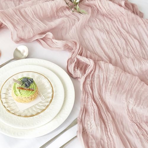Dusty Pink 10FT Cheesecloth Table Runner for Weddings & Events - 6 Pack