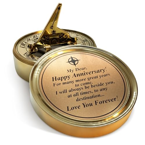 Antique Brass Sundial Compass Anniversary Gift for Husband or Wife