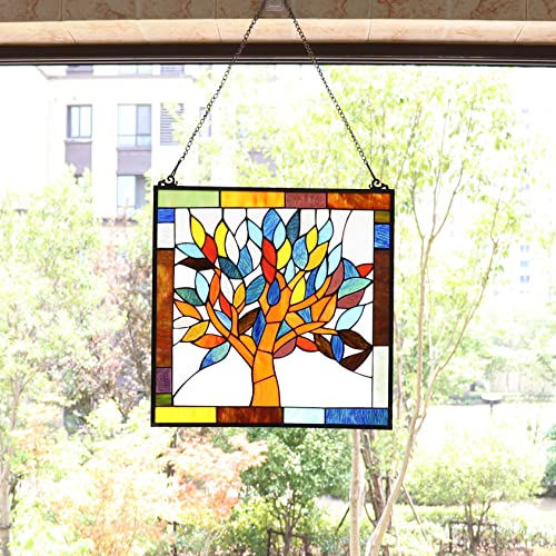 Mystical World Tree Stained Glass Window Panel - 18" x 19"