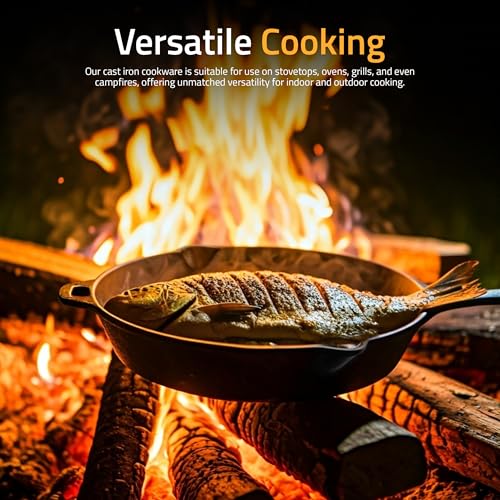 12-Inch Pre-Seasoned Cast Iron Skillet, Heavy-Duty Frying Pan for Oven & Grill