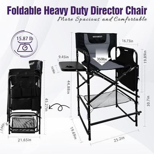 Tall Folding Director Chair with Side Table and Footrest, 30.7-Inch Seat