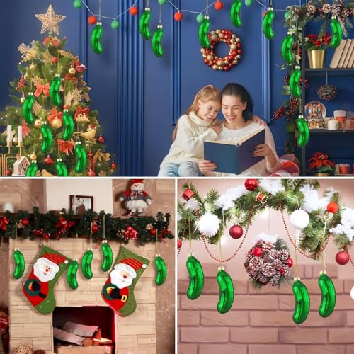 Willbond Green Glass Christmas Pickle Tree Ornament - 20 Pieces Holiday Decorations