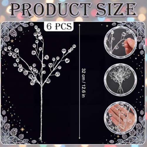 Crystal Bead Christmas Tree Picks - 12.6 Inch Holiday Decor Accents